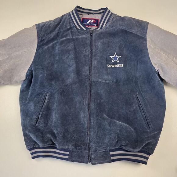 Vintage 90s Dallas Cowboys Pro Player Suede LeatherJacket Men's 2XL Two Tone‎ - Picture 3 of 13
